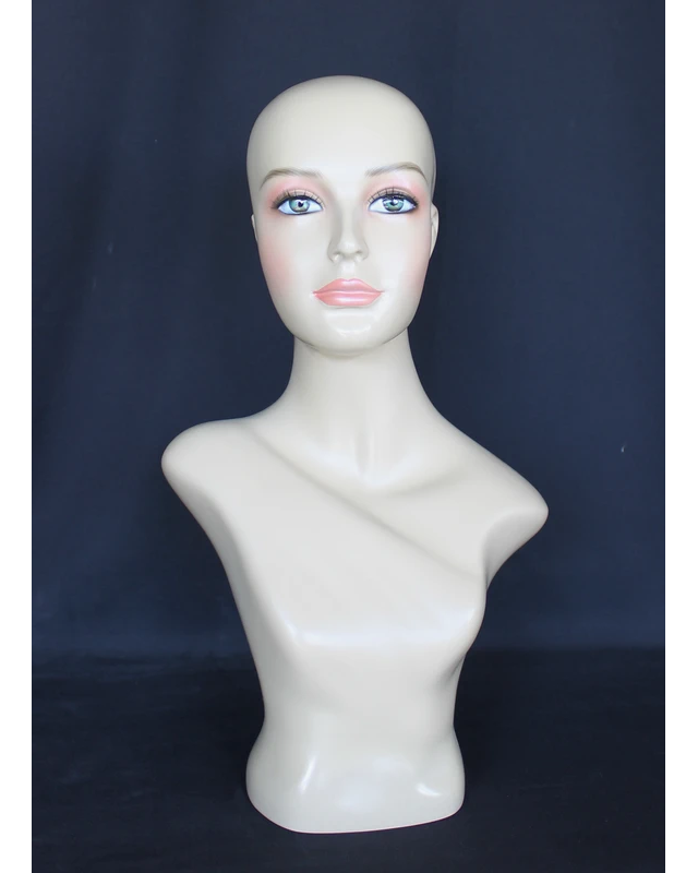 Tall realistic female head mannequin with face makeup in flesh tone, MH2-FT