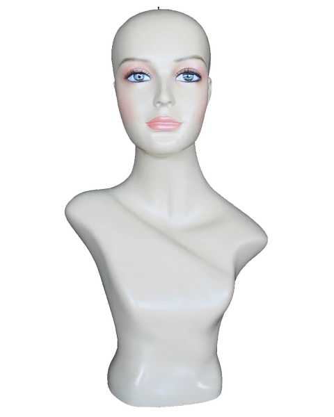 Tall realistic female head mannequin with face makeup in flesh tone, MH2-FT