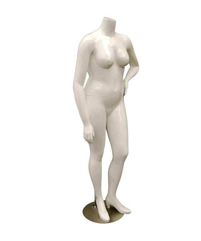 Female Headless Plus Size Mannequin – Glossy White, Durable Display (TMK-NANCYBW3S)