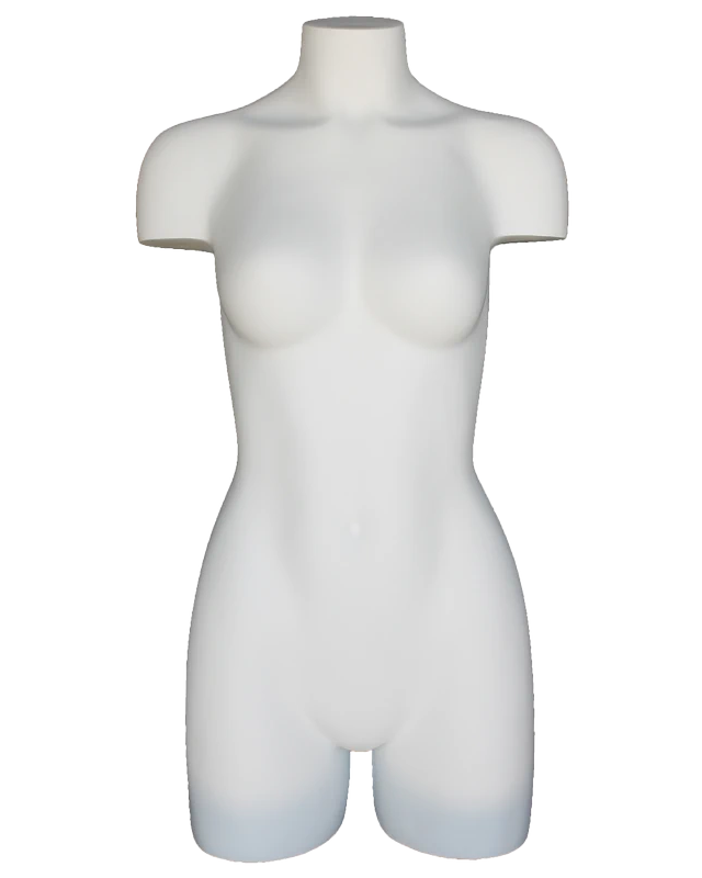 Headless three-quarter female torso form in matte white