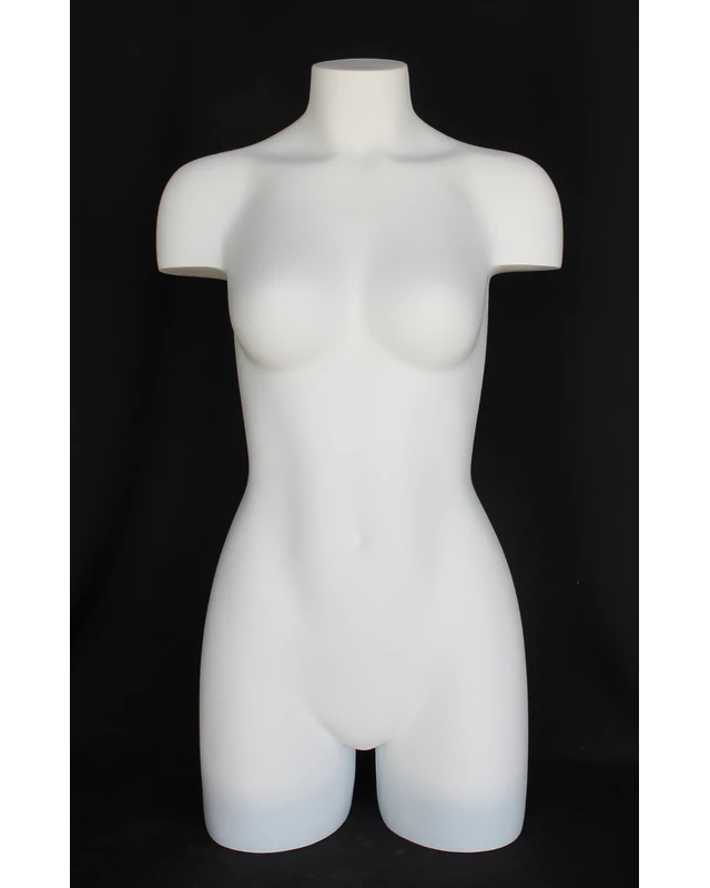 Headless three-quarter female torso form in matte white