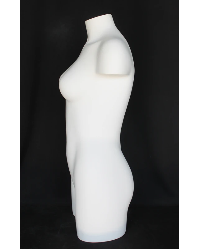Headless three-quarter female torso form in matte white