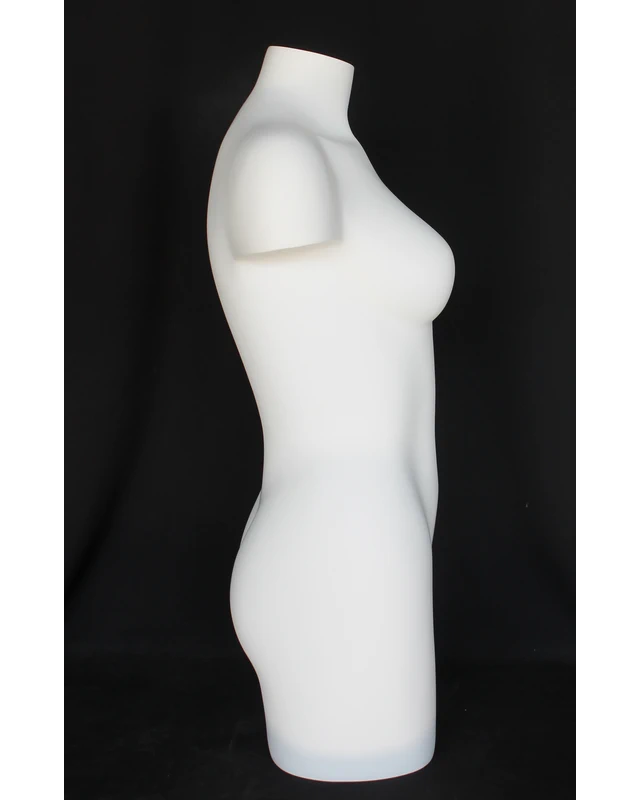 Headless three-quarter female torso form in matte white