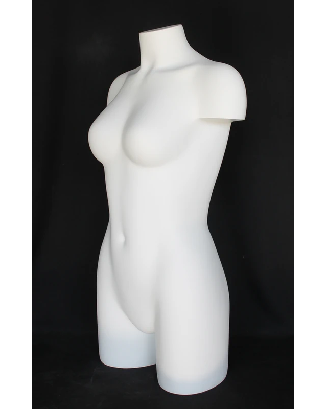 Headless three-quarter female torso form in matte white