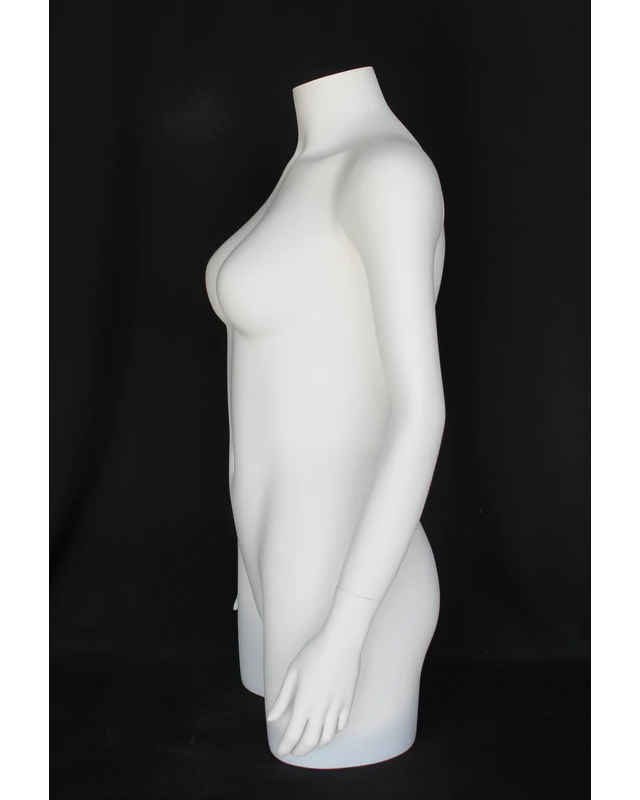 Headless three-quarter female torso form with arms in matte white