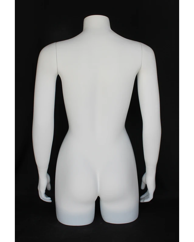 Headless three-quarter female torso form with arms in matte white