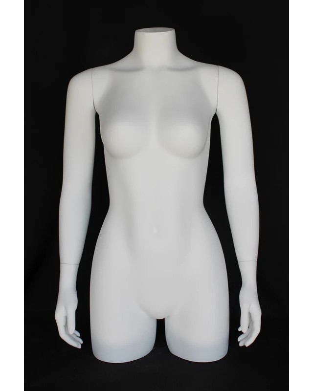 Headless three-quarter female torso form with arms in matte white