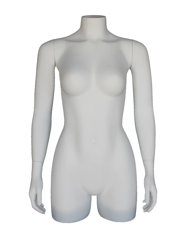 Headless three-quarter female torso form with arms in matte white