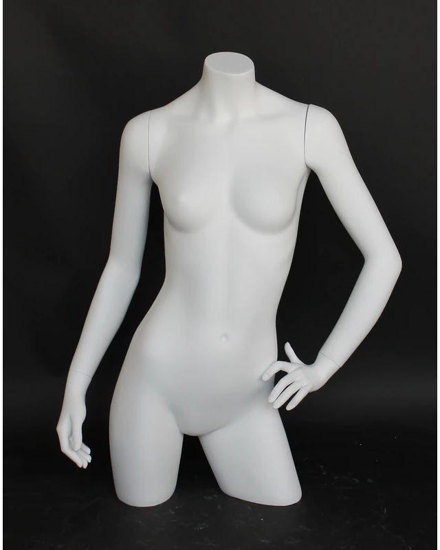 Headless three-quarter female torso form with arms in matte white