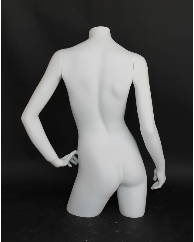 Headless three-quarter female torso form with arms in matte white