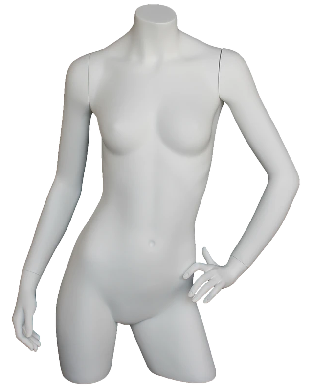 Headless three-quarter female torso form with arms in matte white