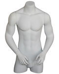 Broad-shoulder headless 3/4 male torso form with arms in matte white, MT7-WT