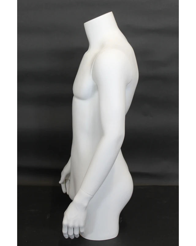 Headless 3/4 male torso form with arms in matte white, MT2-WT