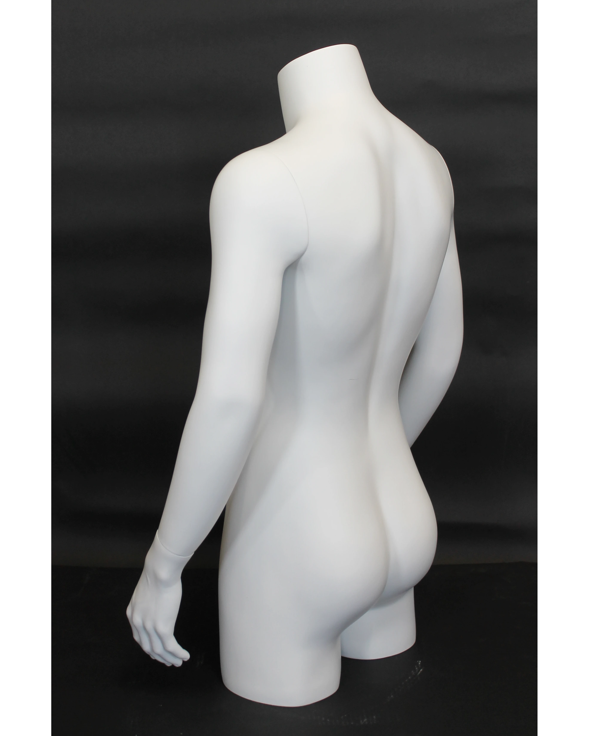 Headless 3/4 male torso form with arms in matte white, MT2-WT