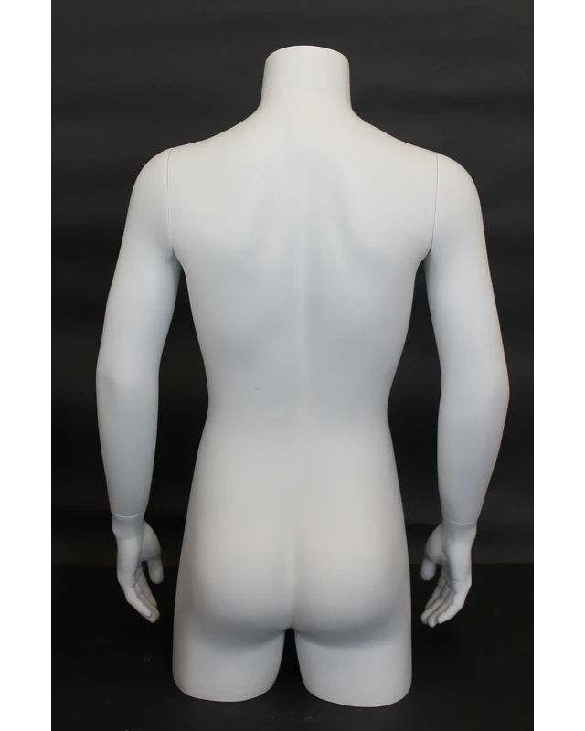 Headless 3/4 male torso form with arms in matte white, MT2-WT