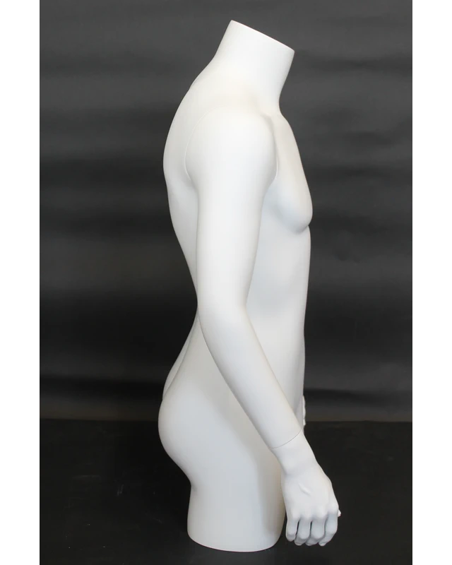 Headless 3/4 male torso form with arms in matte white, MT2-WT