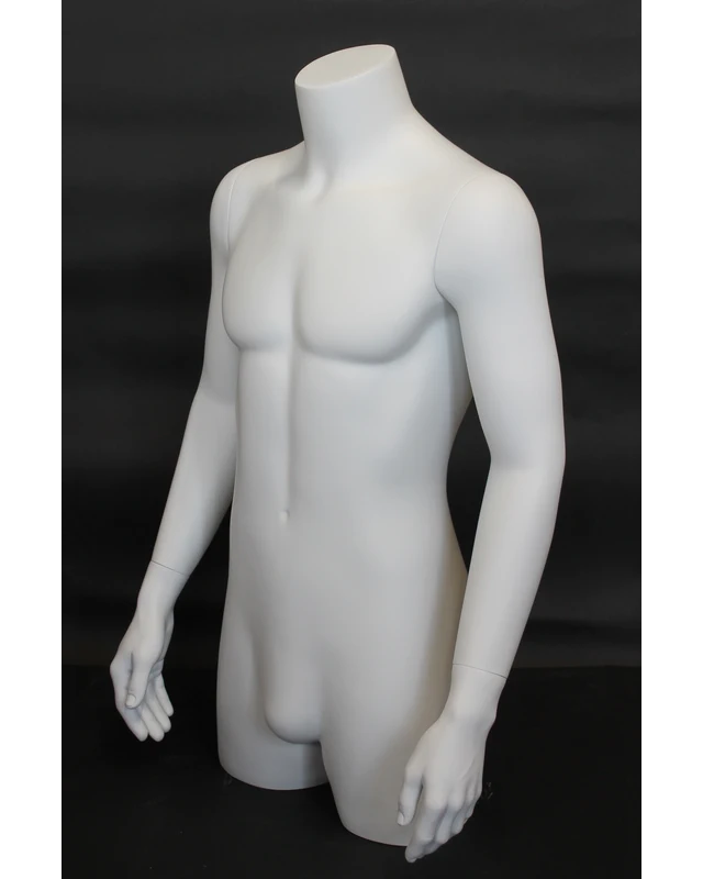 Headless 3/4 male torso form with arms in matte white, MT2-WT