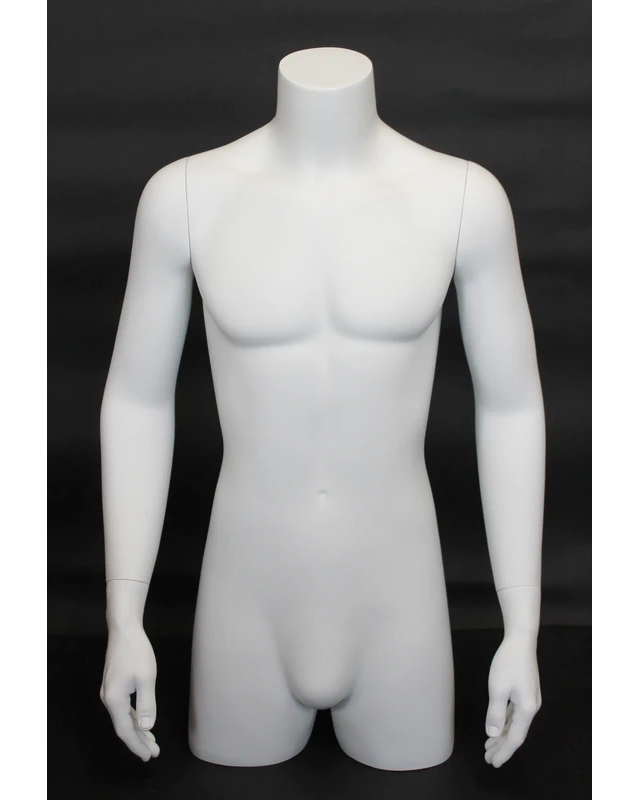 Headless 3/4 male torso form with arms in matte white, MT2-WT