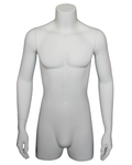 Headless 3/4 male torso form with arms in matte white, MT2-WT