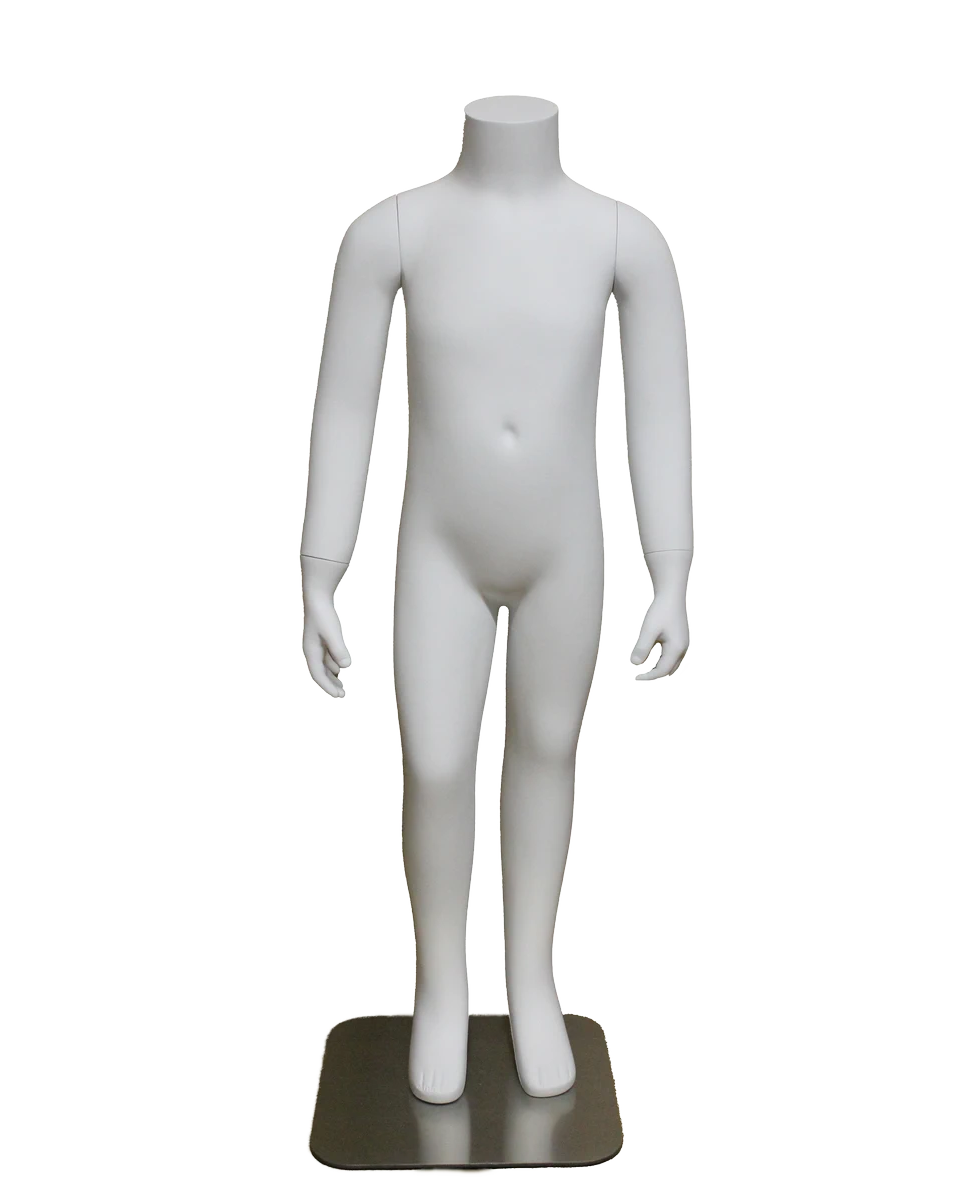 Headless child mannequin with metal base in matte white, ages 4 to 6, KEH06-WT