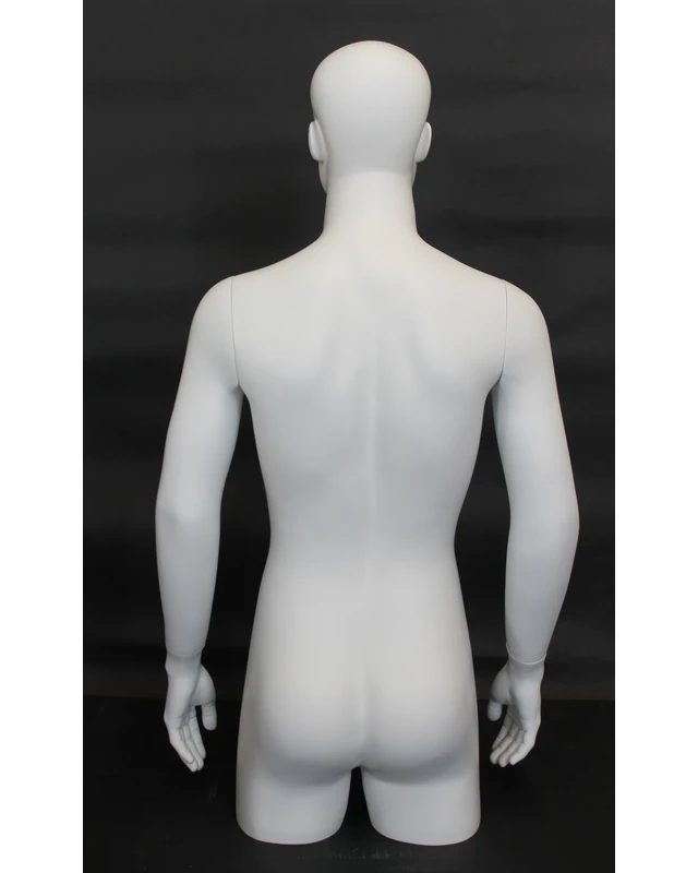 Abstract-face 3/4 male torso form with arms in matte white, MT5E-WT