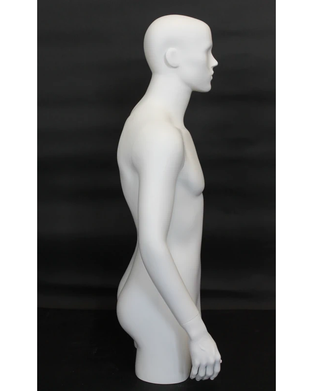 Abstract-face 3/4 male torso form with arms in matte white, MT5E-WT