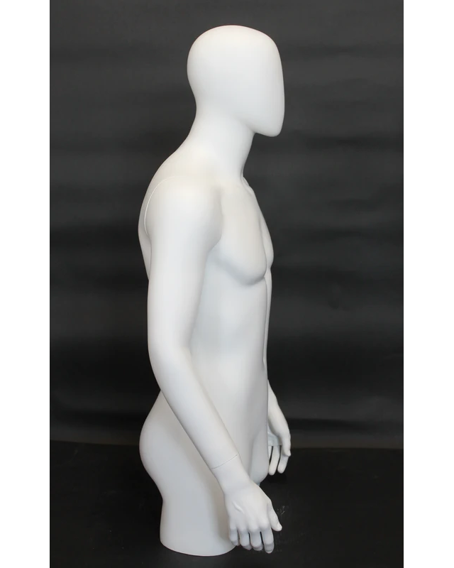 Egghead 3/4 male torso form with arms in matte white, MT4E-WT