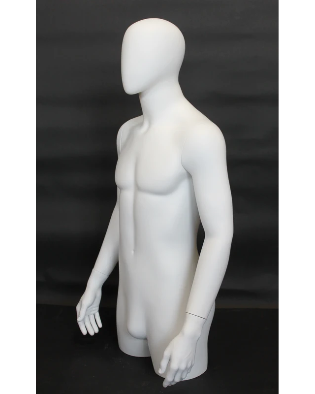 Egghead 3/4 male torso form with arms in matte white, MT4E-WT