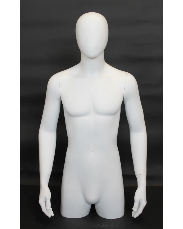 Egghead 3/4 male torso form with arms in matte white, MT4E-WT