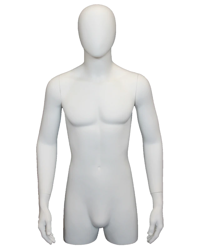 Egghead 3/4 male torso form with arms in matte white, MT4E-WT