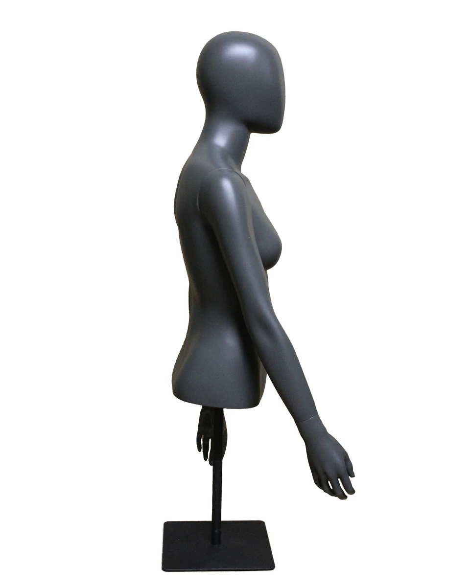 Egghead female torso mannequin with arms and metal base in dark grey