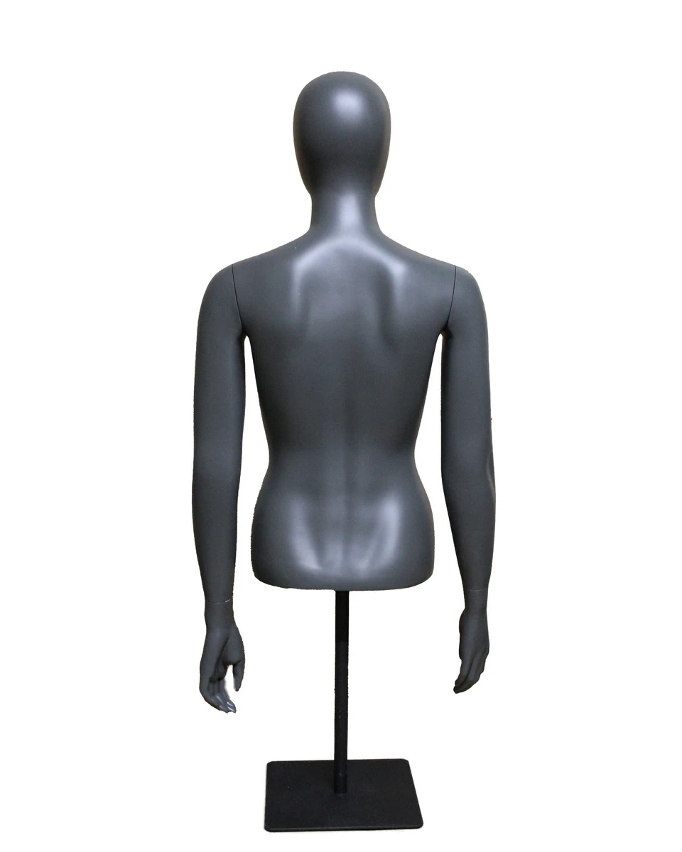Egghead female torso mannequin with arms and metal base in dark grey