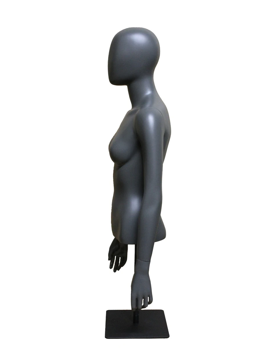 Egghead female torso mannequin with arms and metal base in dark grey