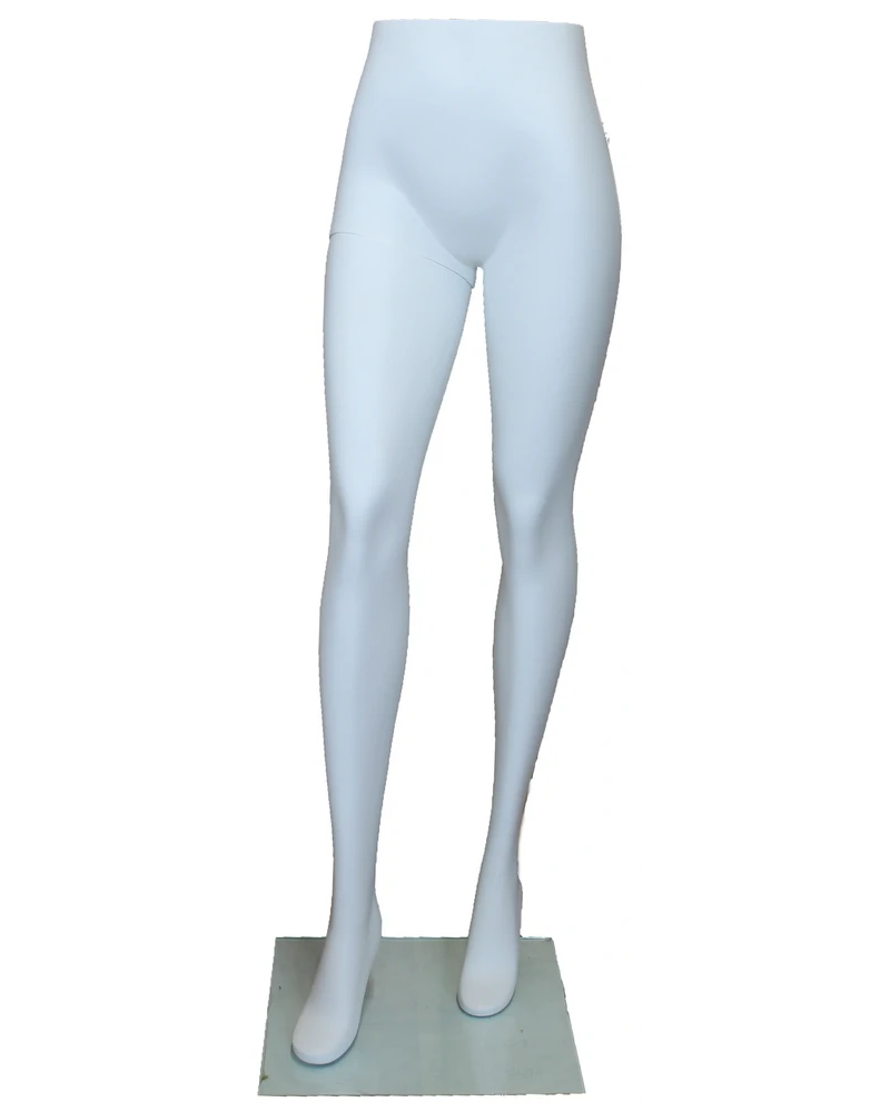 Female leg form mannequin in a stylish pose with glass base in matte white, ST001-WT