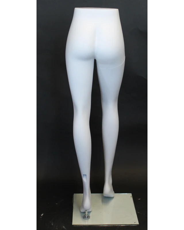 Female leg form mannequin in a stylish pose with glass base in matte white, ST001-WT