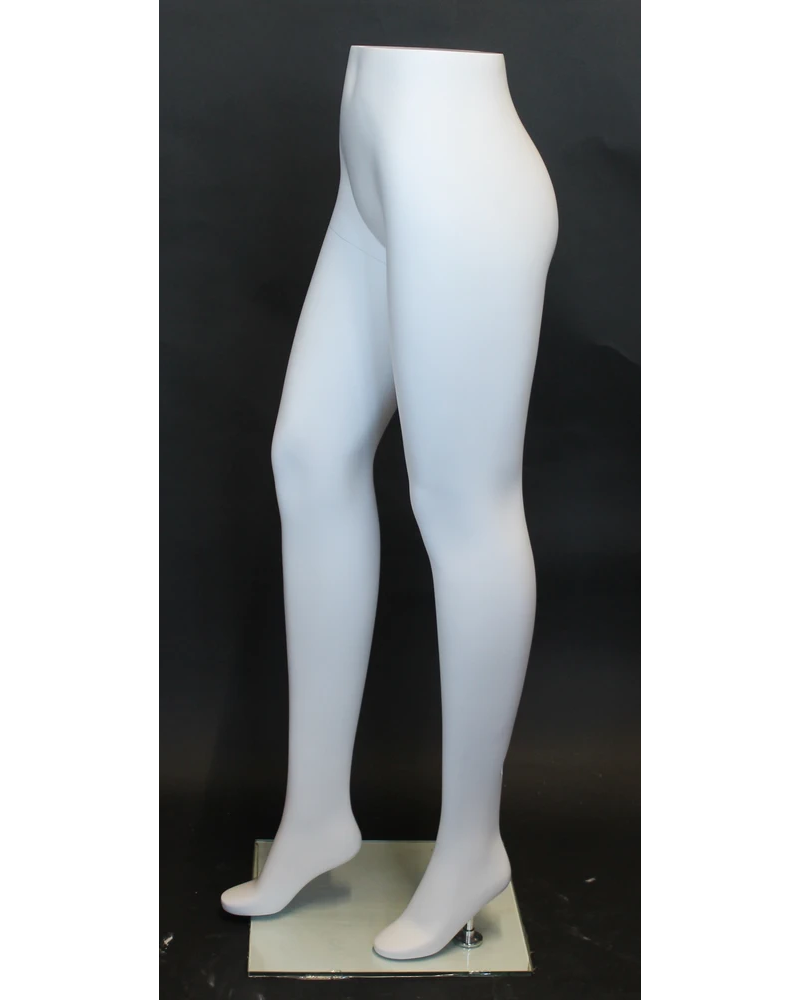Female leg form mannequin in a stylish pose with glass base in matte white, ST001-WT