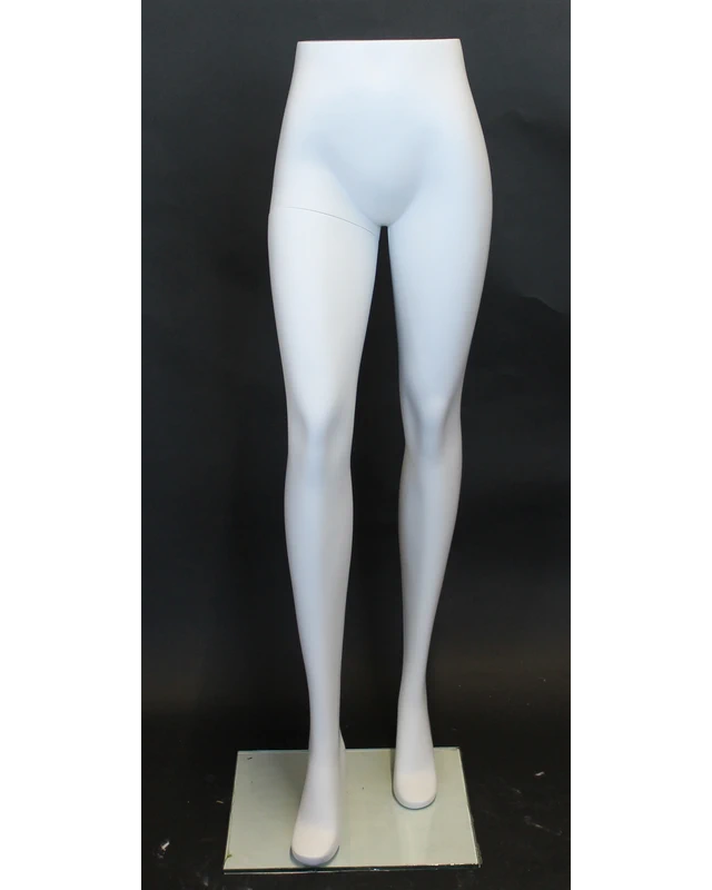 Female leg form mannequin in a stylish pose with glass base in matte white, ST001-WT
