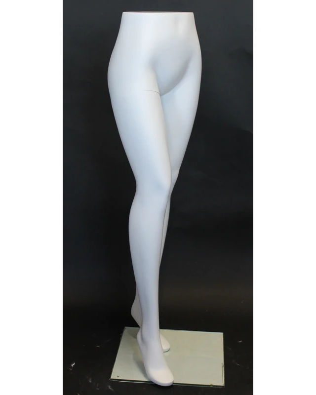 Female leg form mannequin in a stylish pose with glass base in matte white, ST001-WT