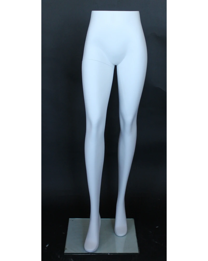 Female leg form mannequin in a stylish pose with glass base in matte white, ST001-WT