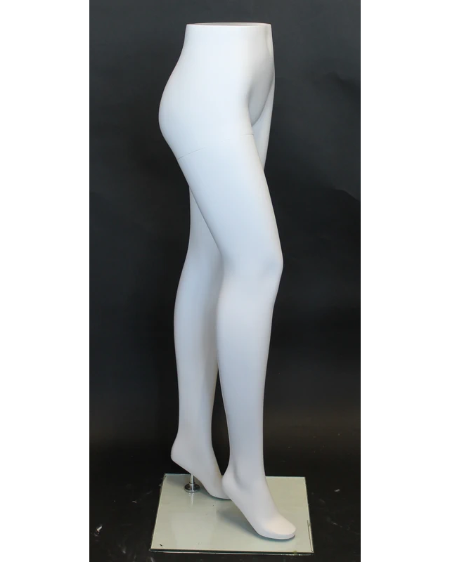 Female leg form mannequin in a stylish pose with glass base in matte white, ST001-WT