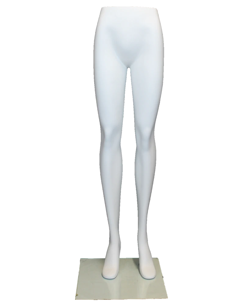 Female leg form mannequin in a simple standing pose with glass base in matte white, ST003-WT