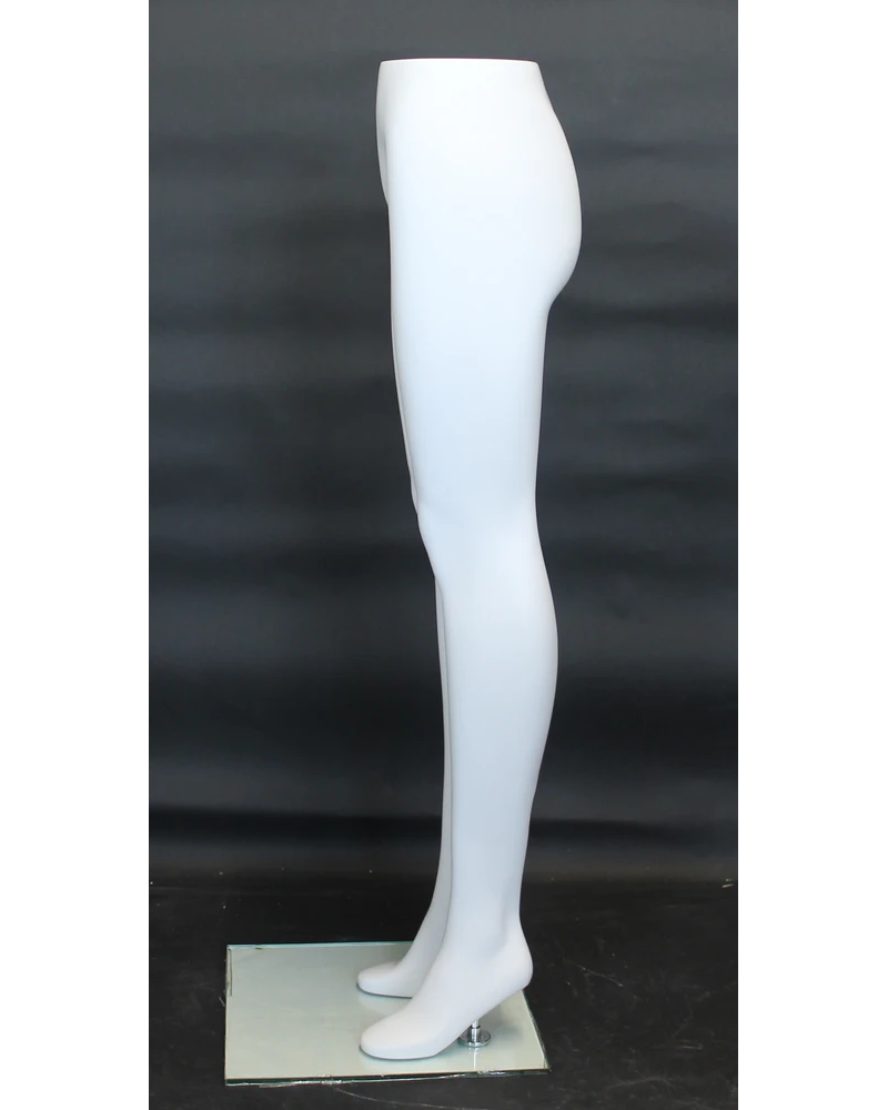 Female leg form mannequin in a simple standing pose with glass base in matte white, ST003-WT