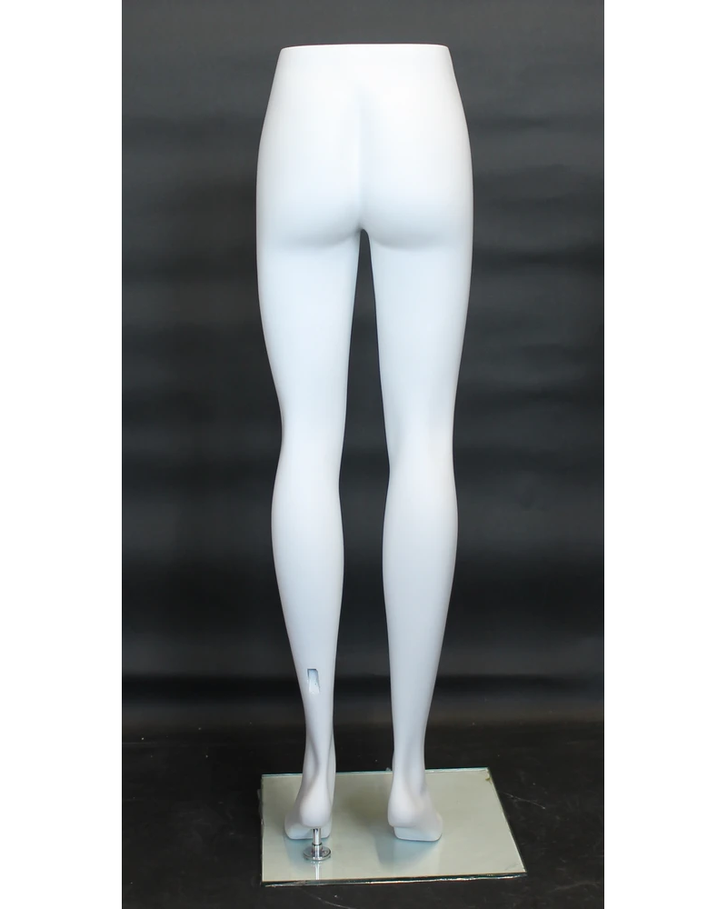 Female leg form mannequin in a simple standing pose with glass base in matte white, ST003-WT