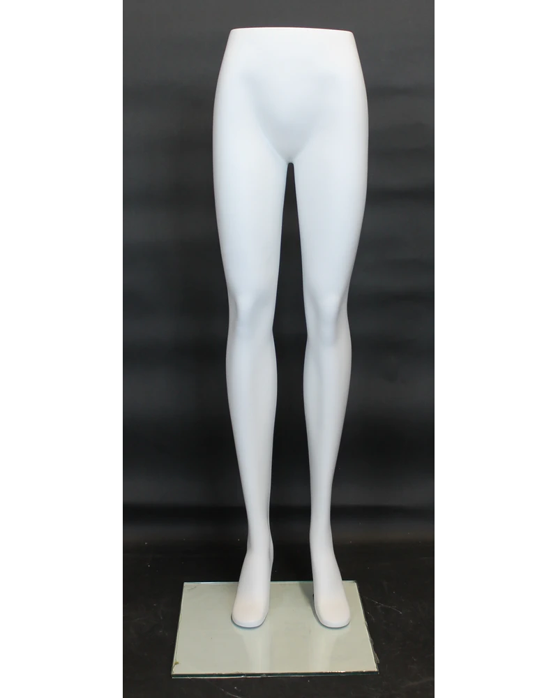 Female leg form mannequin in a simple standing pose with glass base in matte white, ST003-WT