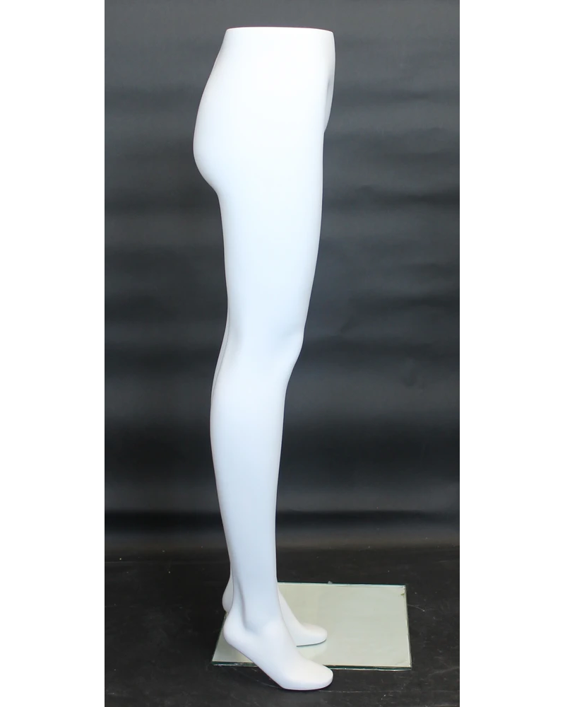 Female leg form mannequin in a simple standing pose with glass base in matte white, ST003-WT