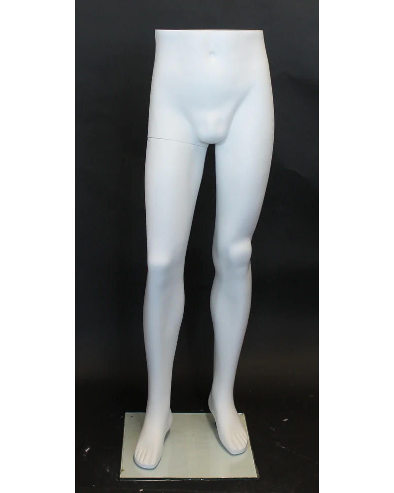 Male leg form mannequin with glass base in matte white, MT001-WT