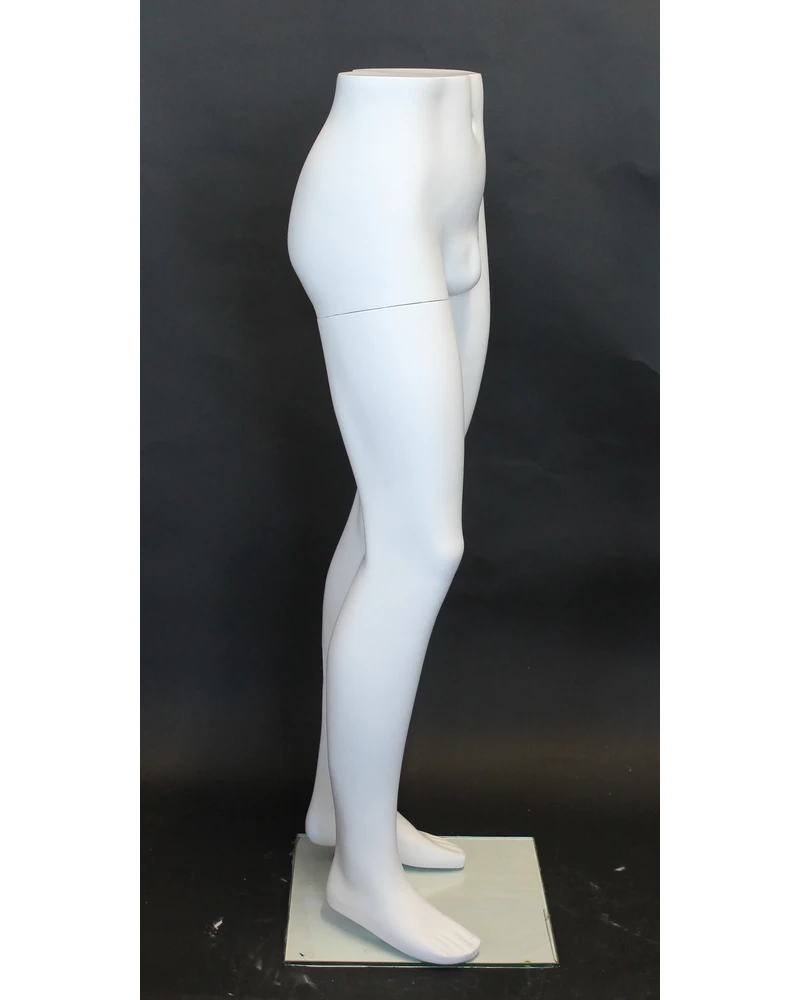 Male leg form mannequin with glass base in matte white, MT001-WT