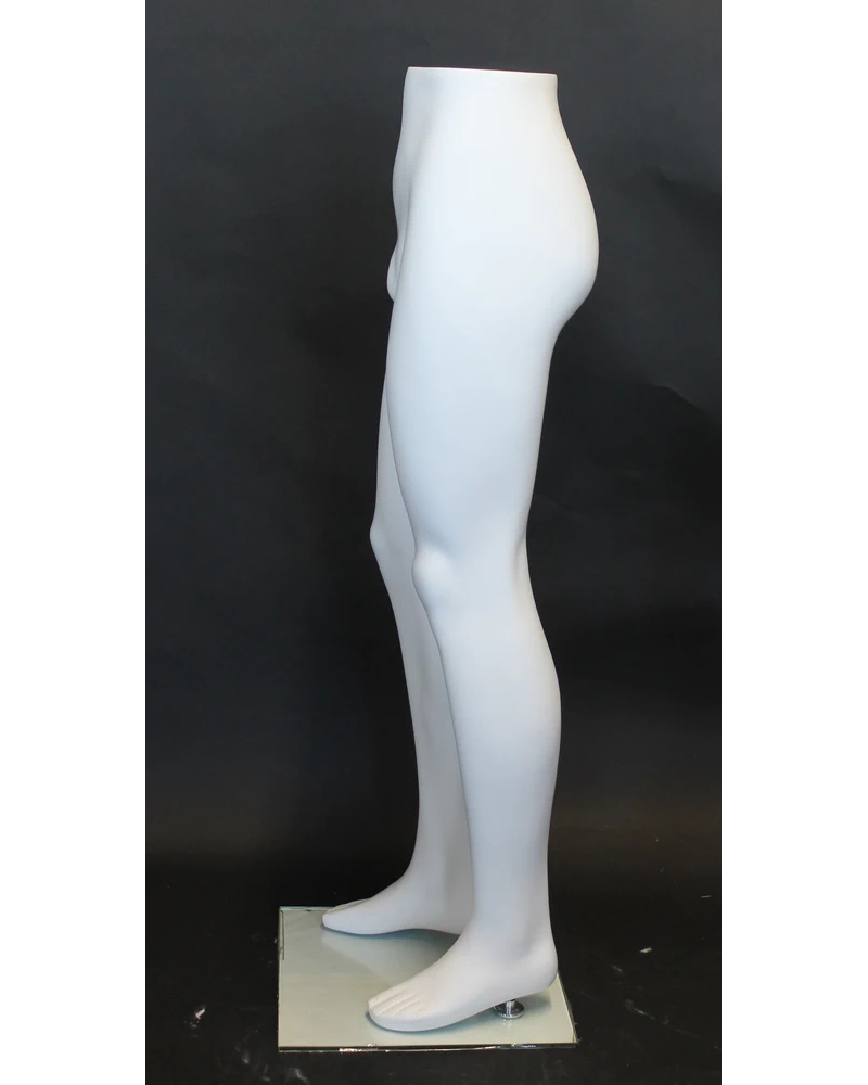 Male leg form mannequin with glass base in matte white, MT001-WT