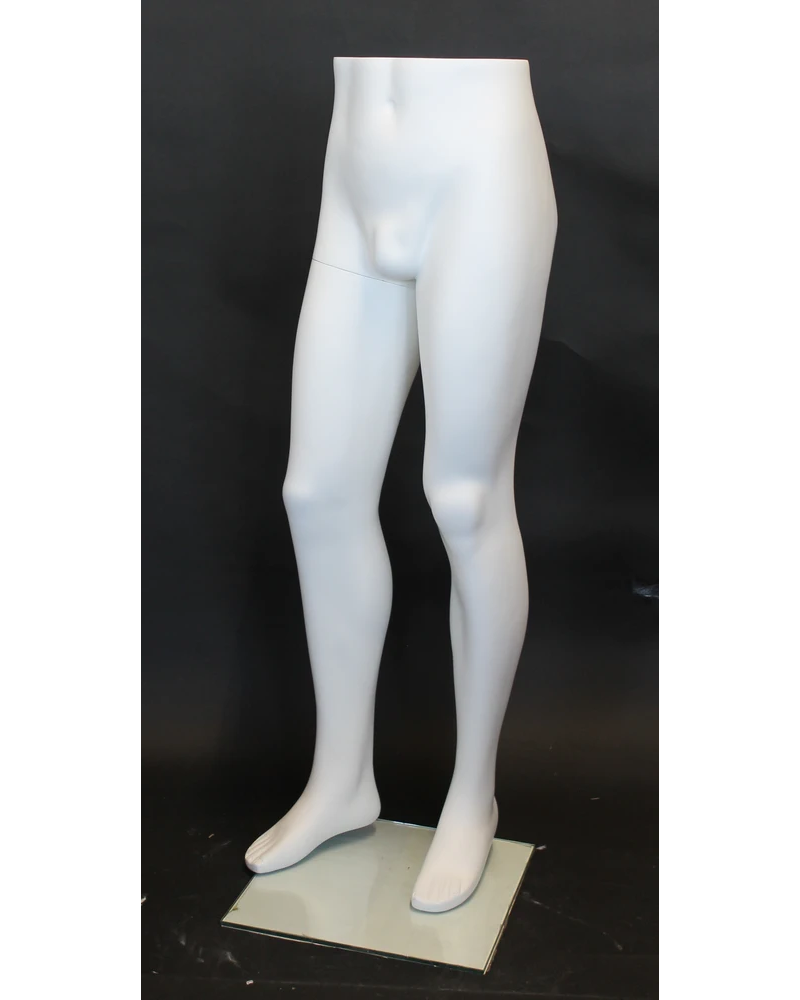 Male leg form mannequin with glass base in matte white, MT001-WT