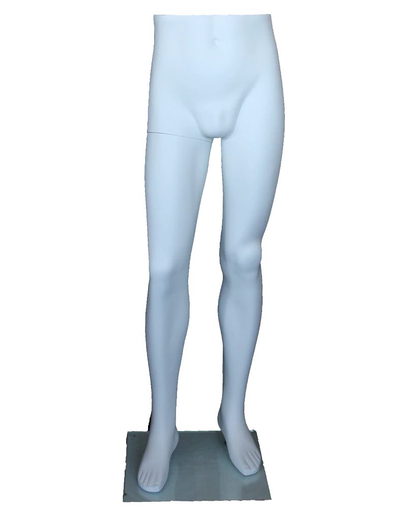 Male leg form mannequin with glass base in matte white, MT001-WT